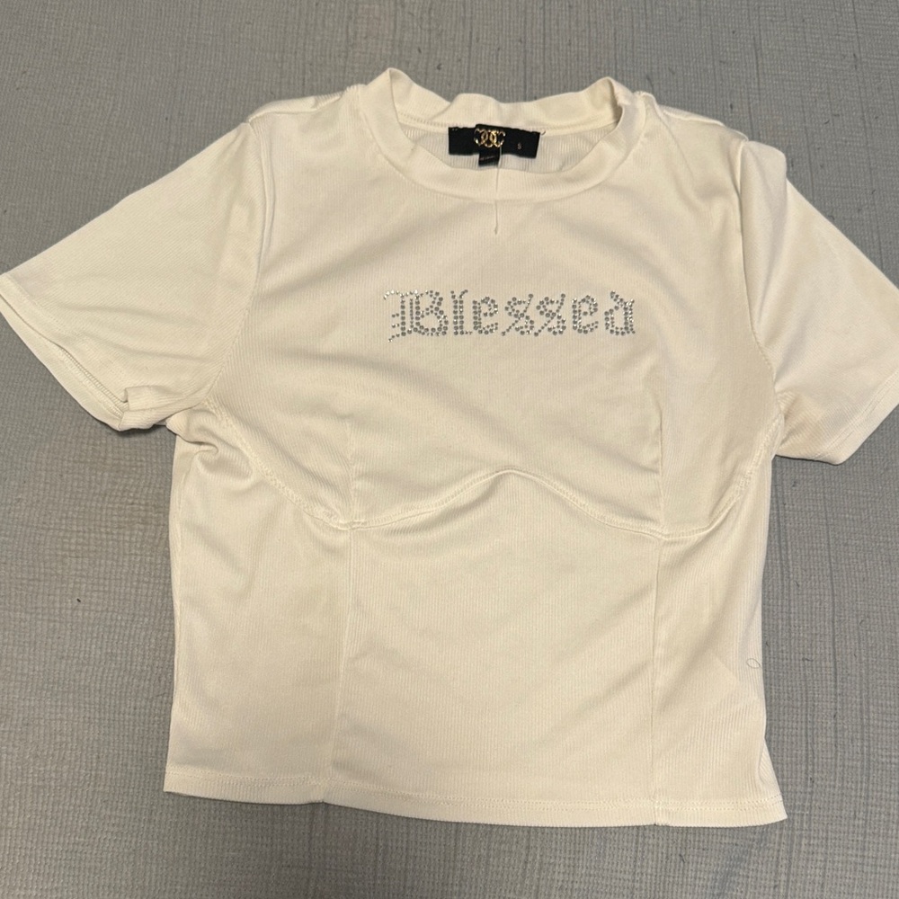 White Graphic Tee with 'Blessed' Design